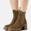 Pier One Leather - High Heeled Ankle Boots - Khaki