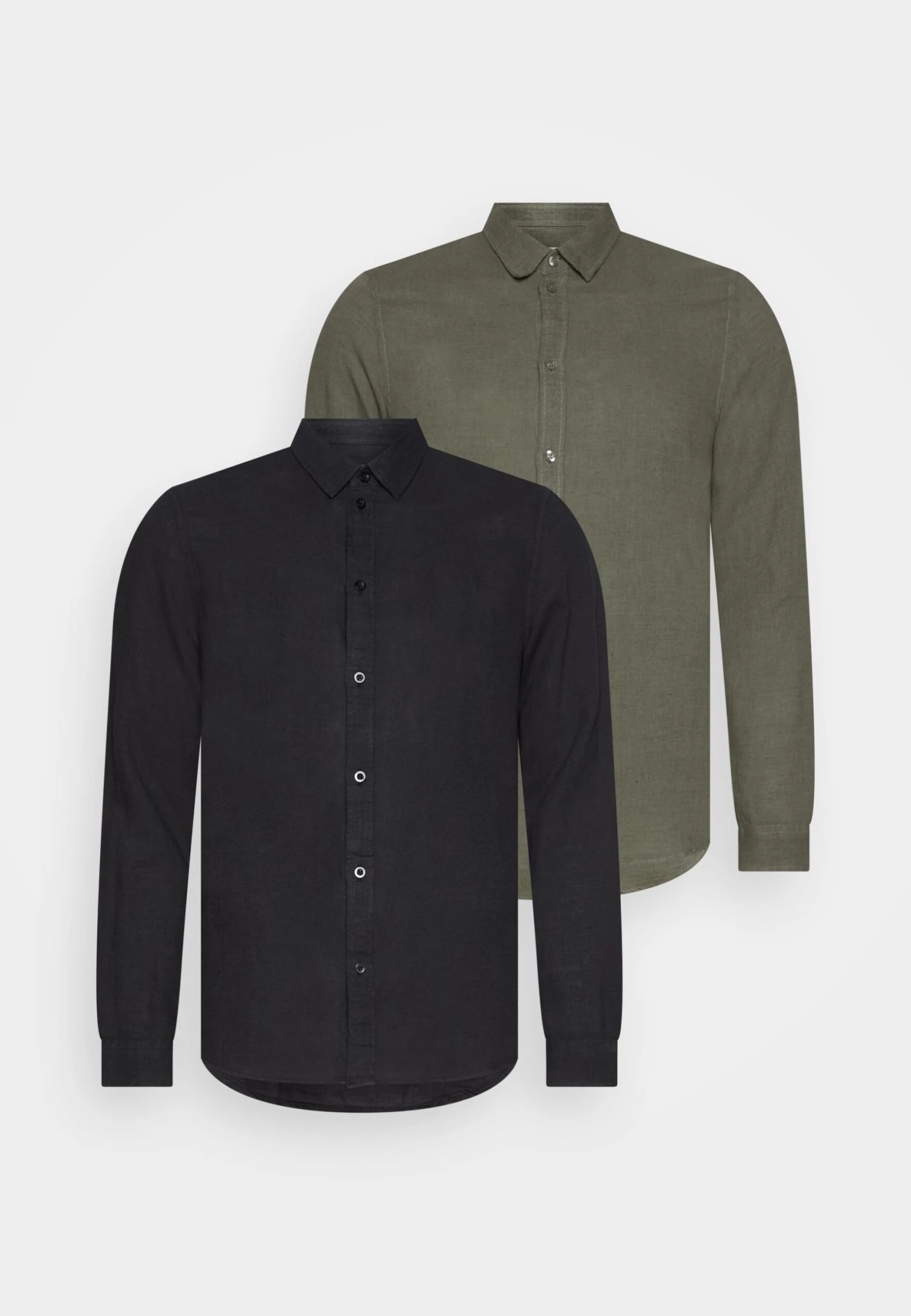 Pier One Linen Mix 2 Pack - Shirt - Black/Olive 1 Pier One Linen Mix 2 Pack - Shirt - Black/Olive