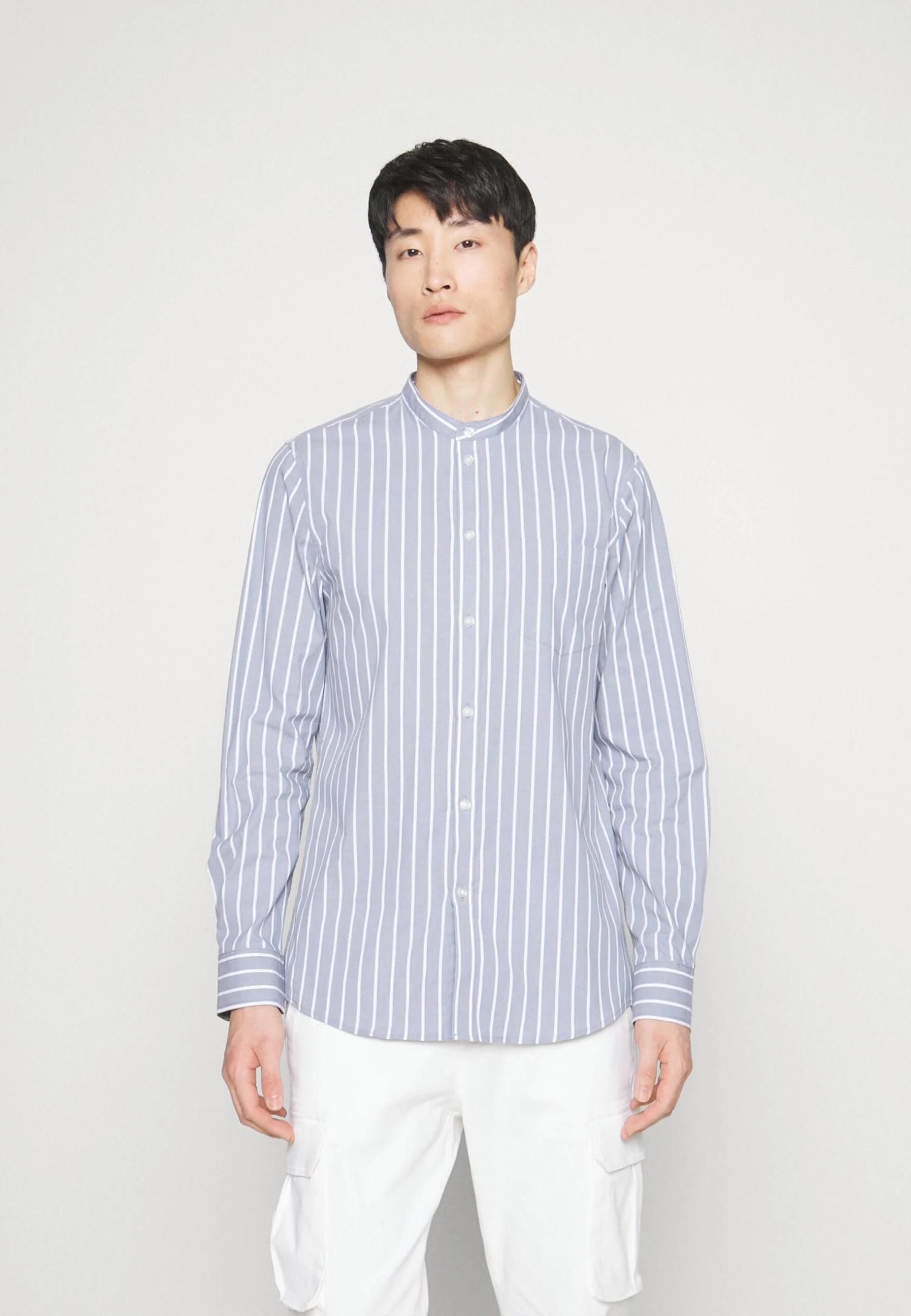 Pier One Muscle Fit Stand- Shirt - Blue 1 Pier One Muscle Fit Stand- Shirt - Blue